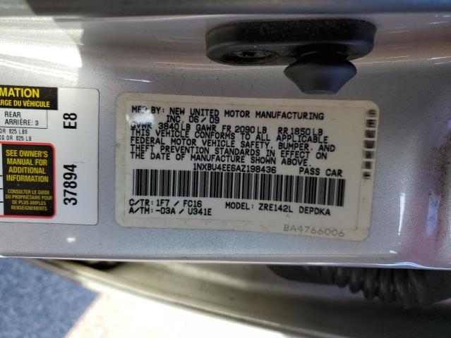 1NXBU4EE6AZ198436 - 2010 TOYOTA COROLLA BASE SILVER photo 12