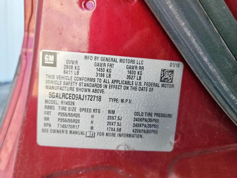 5GALRCED9AJ172718 - 2010 BUICK ENCLAVE CXL BURGUNDY photo 12