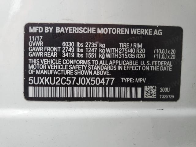 5UXKU2C57J0X50477 - 2018 BMW X6 XDRIVE35I WHITE photo 12