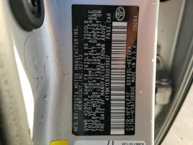 4T1BK1EB2DU019937 - 2013 TOYOTA AVALON BASE 银色 照片 13