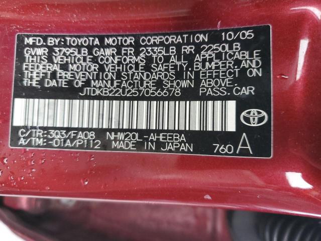 JTDKB22U257056678 - 2005 TOYOTA PRIUS BURGUNDY photo 12