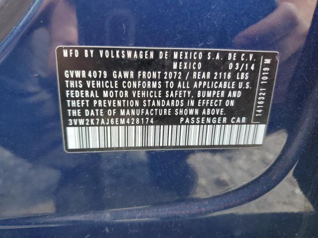 3VW2K7AJ6EM428174 - 2014 VOLKSWAGEN JETTA BASE BLUE photo 12