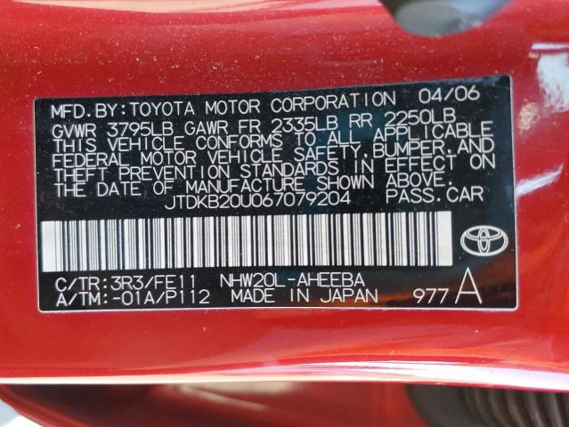 JTDKB20U067079204 - 2006 TOYOTA PRIUS Қызыл фото 12