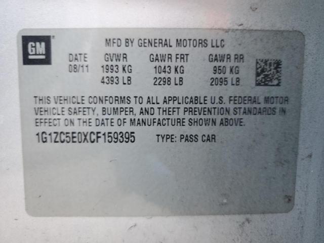 1G1ZC5E0XCF159395 - 2012 CHEVROLET MALIBU 1LT ვერცხლისფერი ფოტო 12