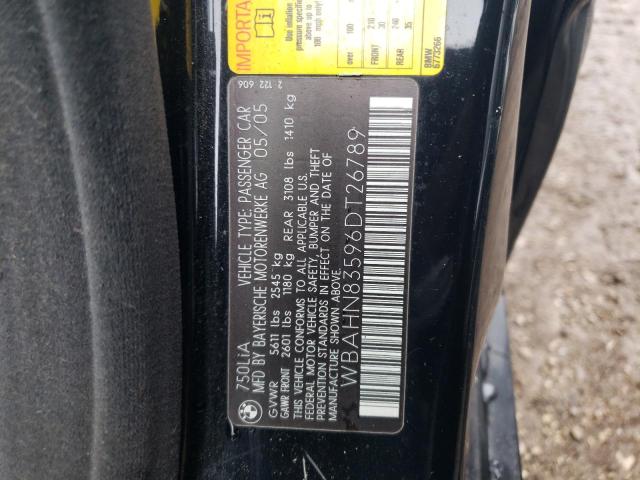 WBAHN83596DT26789 - 2006 BMW 750 LI BLACK photo 12