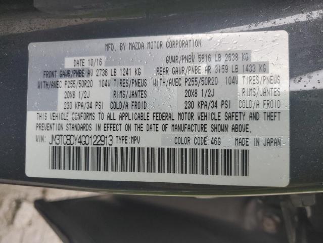 JM3TCBDY4G0122913 - 2016 MAZDA CX-9 GRAND TOURING GRAY photo 14