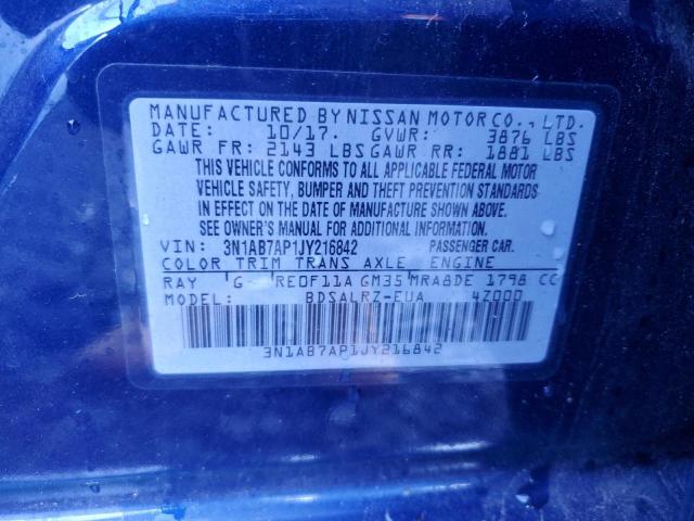 3N1AB7AP1JY216842 - 2018 NISSAN SENTRA S BLUE photo 12