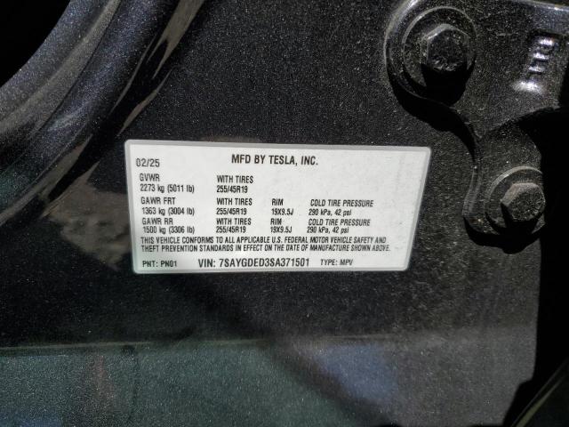 7SAYGDED3SA371501 - 2025 TESLA MODEL Y GRAY photo 13