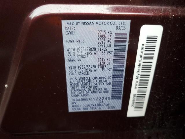 5N1AL0MN2FC522245 - 2015 INFINITI QX60 栗色 照片 13