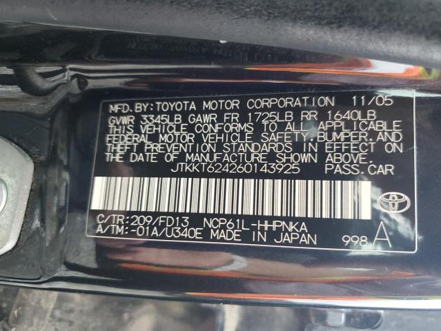 JTKKT624260143925 - 2006 TOYOTA SCION XA BLACK photo 12