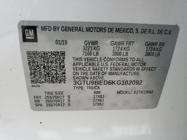 3GTU9BED6KG102092 - 2019 GMC SIERRA K1500 SLE WHITE photo 12