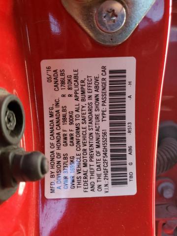 2HGFC2F54GH552561 - 2016 HONDA CIVIC LX RED photo 12