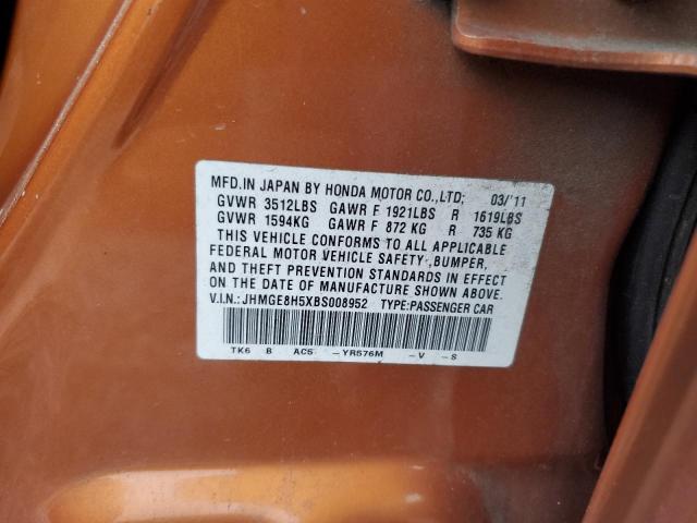 JHMGE8H5XBS008952 - 2011 HONDA FIT SPORT ORANGE photo 12