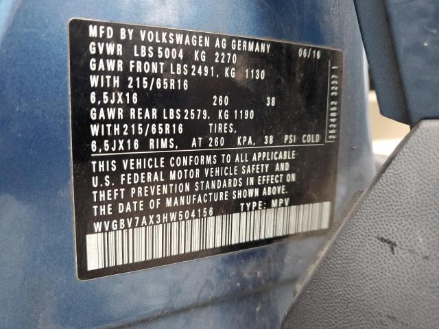 WVGBV7AX3HW504156 - 2017 VOLKSWAGEN TIGUAN S BLUE photo 14
