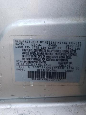 3N1AB7AP8GL654747 - 2016 NISSAN SENTRA S SILVER photo 12