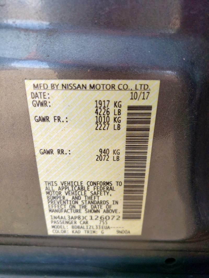 1N4AL3AP8JC126072 - 2018 NISSAN ALTIMA 2.5 GRAY photo 12