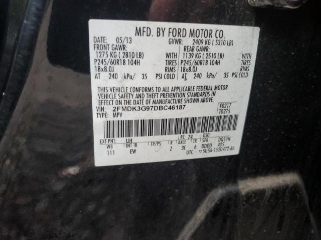 2FMDK3G97DBC46187 - 2013 FORD EDGE SE BLACK photo 12