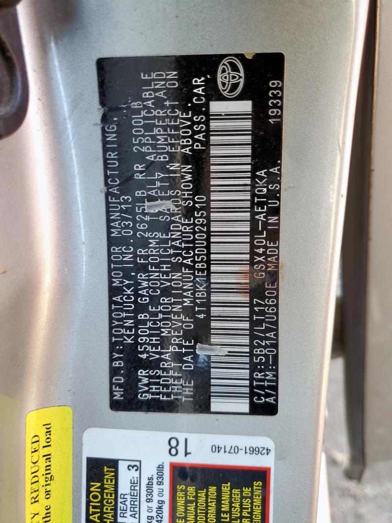 4T1BK1EB5DU029510 - 2013 TOYOTA AVALON BASE 银色 照片 12