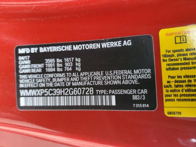 WMWXP5C39H2G60728 - 2017 MINI COOPER RED photo 13