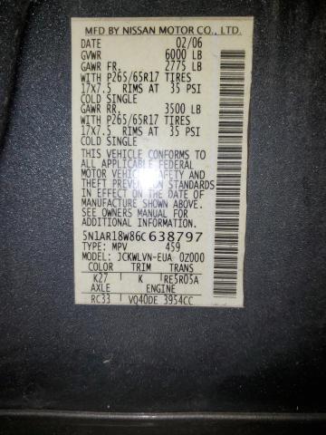 5N1AR18W86C638797 - 2006 NISSAN PATHFINDER LE 灰色 照片 13