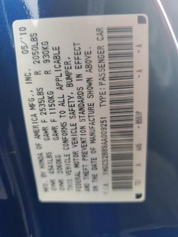 1HGCS2B89AA009251 - 2010 HONDA ACCORD EXL BLUE photo 13