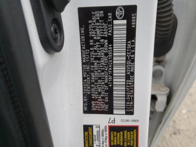 4T1BF1FK4CU199584 - 2012 TOYOTA CAMRY BASE WHITE photo 13