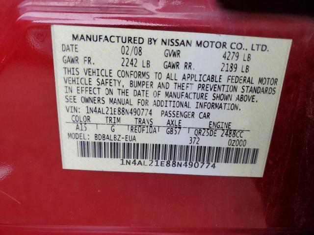 1N4AL21E88N490774 - 2008 NISSAN ALTIMA 2.5 RED photo 12