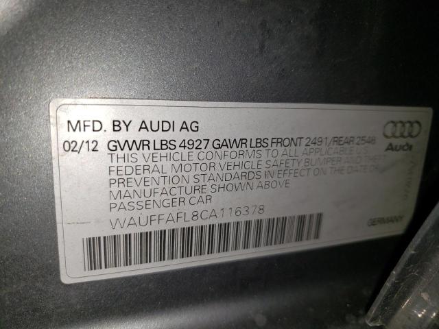 WAUFFAFL8CA116378 - 2012 AUDI A4 PREMIUM PLUS GRAY photo 12