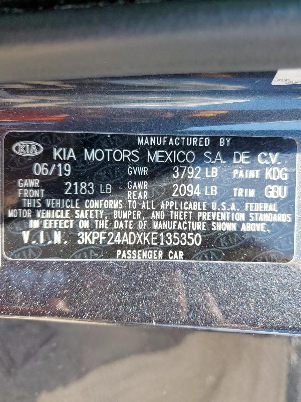 3KPF24ADXKE135350 - 2019 KIA FORTE FE Grafitowy zdjęcie 12