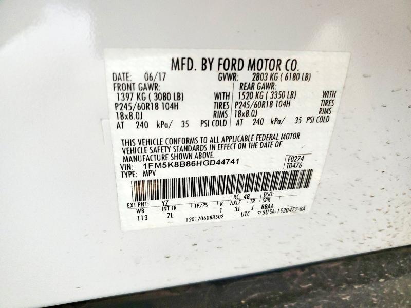 1FM5K8B86HGD44741 - 2017 FORD EXPLORER Ağ foto 13