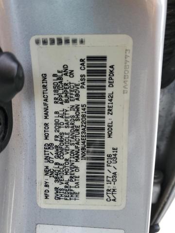 1NXBU4EE3AZ208145 - 2010 TOYOTA COROLLA BASE SILVER photo 12