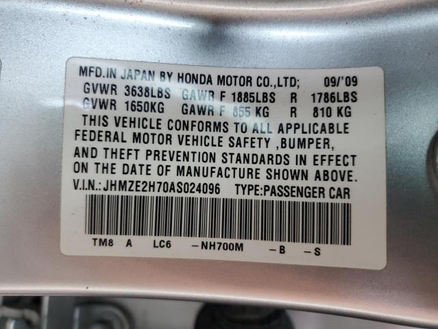 JHMZE2H70AS024096 - 2010 HONDA INSIGHT EX Gümüş foto 12
