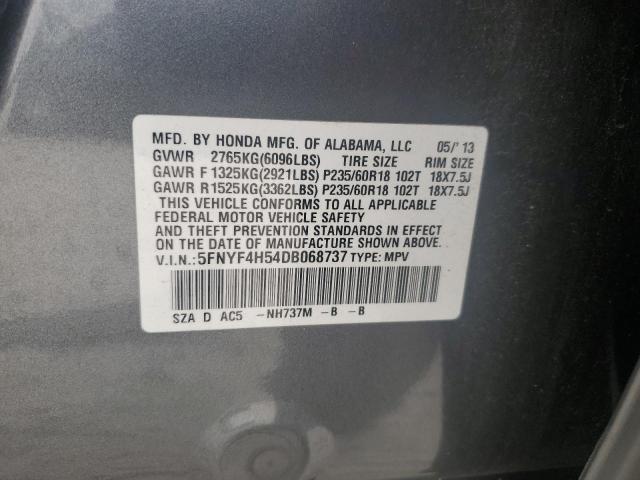 5FNYF4H54DB068737 - 2013 HONDA PILOT EXL GRAY photo 13