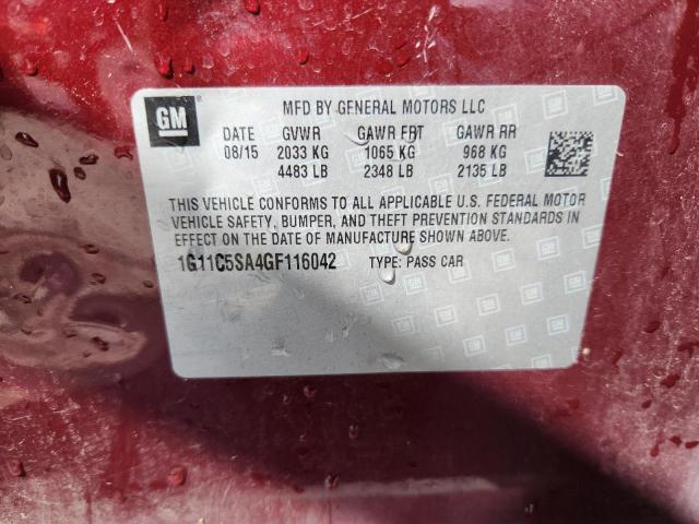 1G11C5SA4GF116042 - 2016 CHEVROLET MALIBU LIM LT ბურგუნდია ფოტო 13