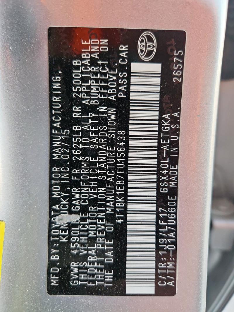 4T1BK1EB7FU156438 - 2015 TOYOTA AVALON XLE SILVER photo 13