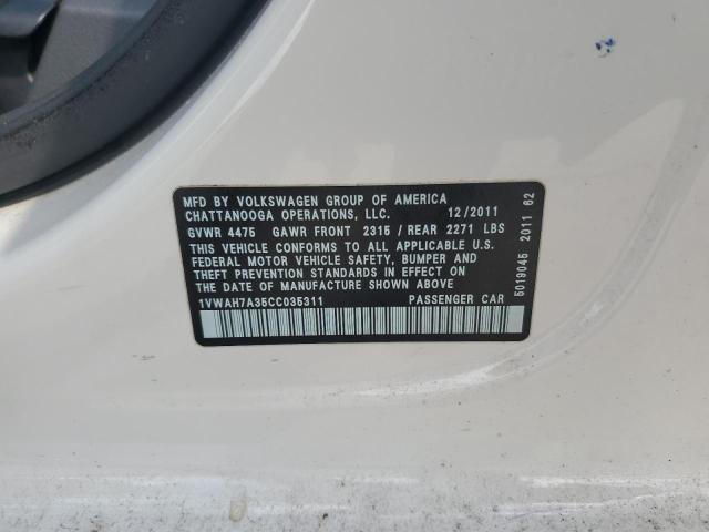 1VWAH7A35CC035311 - 2012 VOLKSWAGEN PASSAT S WHITE photo 12