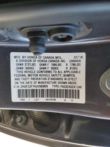 2HGFC2F74JH580899 - 2018 HONDA CIVIC EX GRAY photo 12