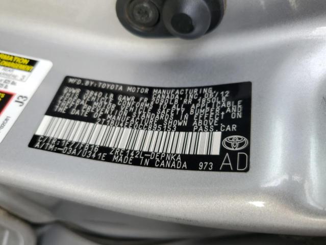 2T1BU4EE0CC895153 - 2012 TOYOTA COROLLA BASE 银色 照片 12