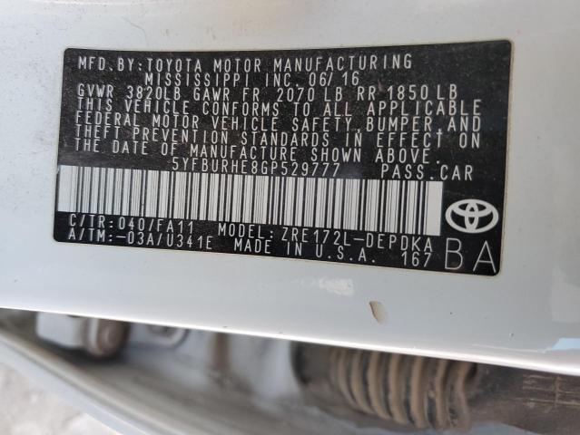 5YFBURHE8GP529777 - 2016 TOYOTA COROLLA L WHITE photo 13