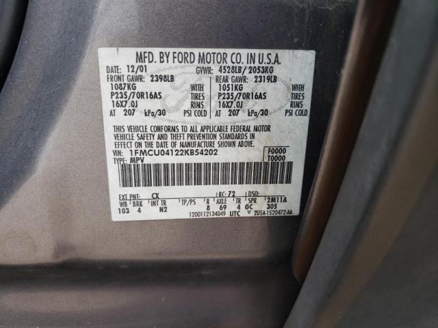 1FMCU04122KB54202 - 2002 FORD ESCAPE XLT GRAY photo 13