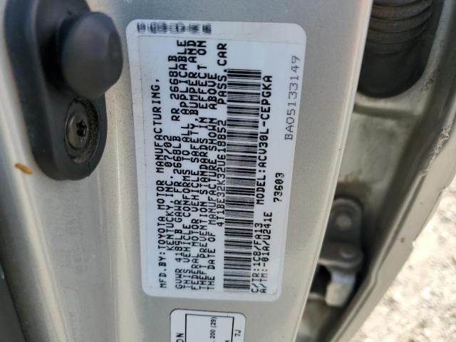 4T1BE32K32U618852 - 2002 TOYOTA CAMRY LE SILVER photo 12