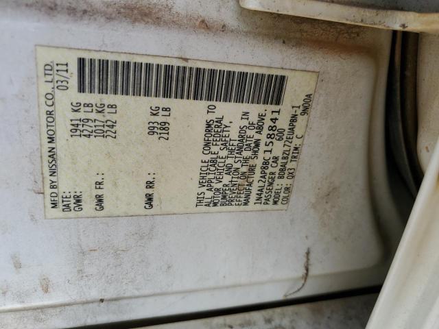 1N4AL2AP8BC158841 - 2011 NISSAN ALTIMA BASE WHITE photo 12