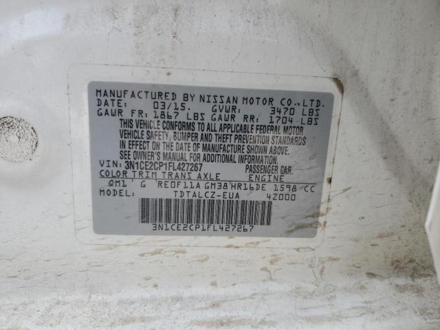 3N1CE2CP1FL427267 - 2015 NISSAN VERSA NOTE S WHITE photo 12