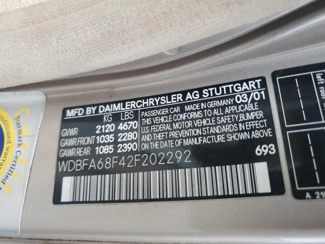 WDBFA68F42F202292 - 2002 MERCEDES-BENZ SL 500 GOLD photo 12