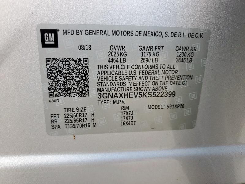 3GNAXHEV5KS522399 - 2019 CHEVROLET EQUINOX LS SILVER photo 13