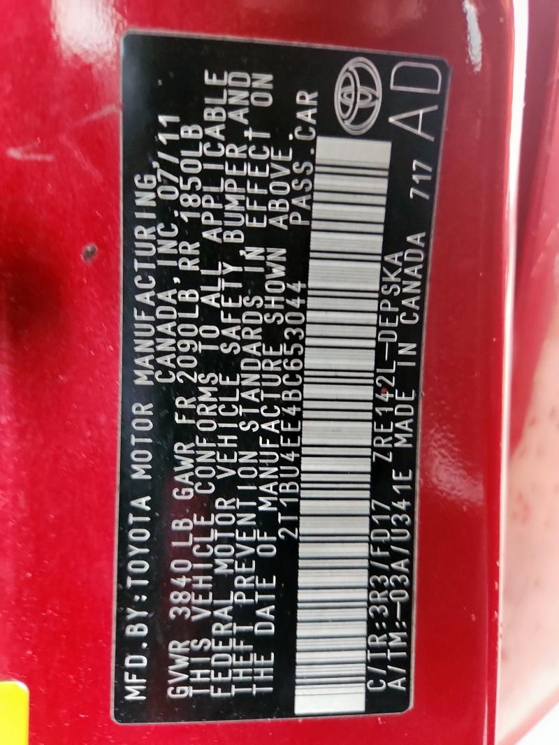 2T1BU4EE4BC653044 - 2011 TOYOTA COROLLA BASE Rot Foto 12