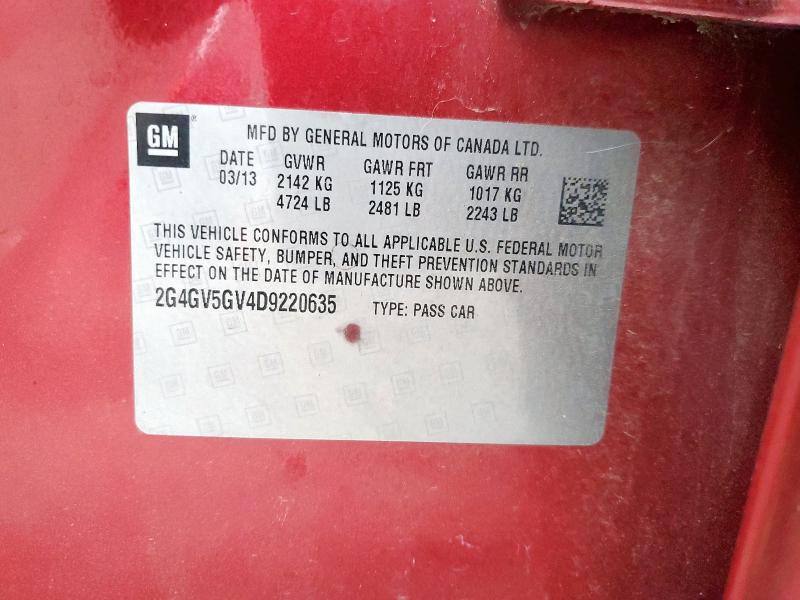 2G4GV5GV4D9220635 - 2013 BUICK REGAL GS RED photo 12