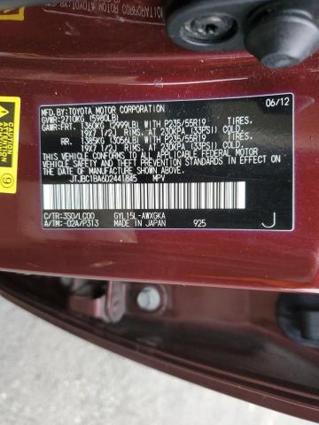 JTJBC1BA6D2441845 - 2013 LEXUS RX 450 BURGUNDY photo 12