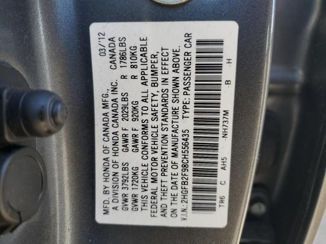 2HGFB2F98CH556435 - 2012 HONDA CIVIC EXL Գրաֆիտ լուսանկար 12