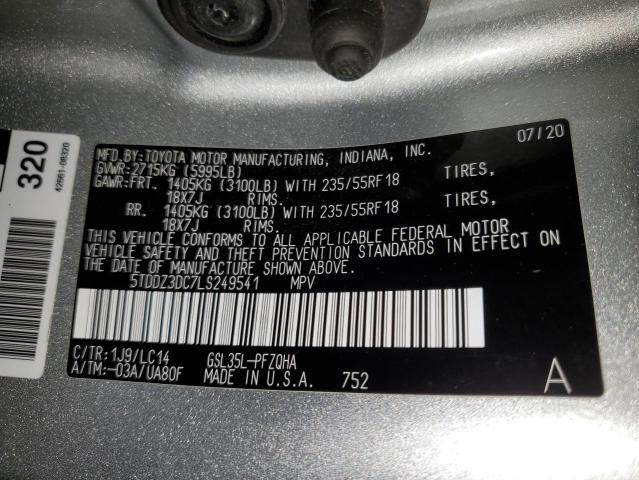 5TDDZ3DC7LS249541 - 2020 TOYOTA SIENNA XLE SILVER photo 13